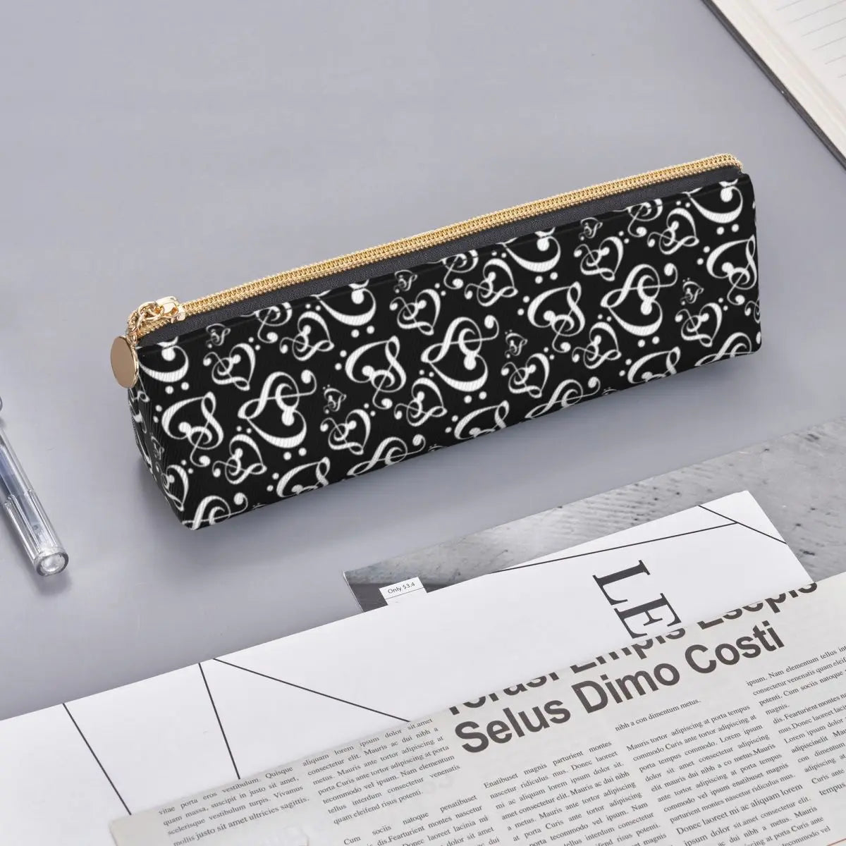 Monotone Music Heart Pencil Case