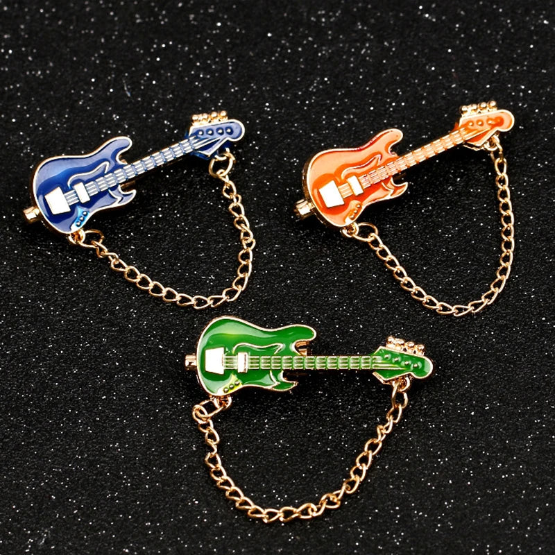 Metal Guitar Chain Brooch Pin