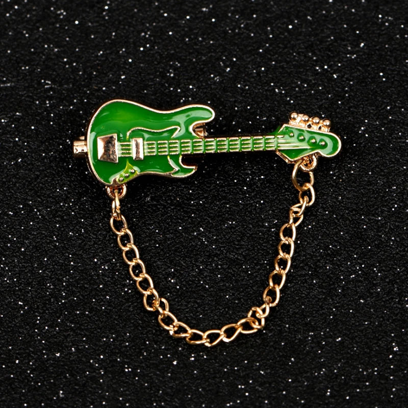 Metal Guitar Chain Brooch Pin