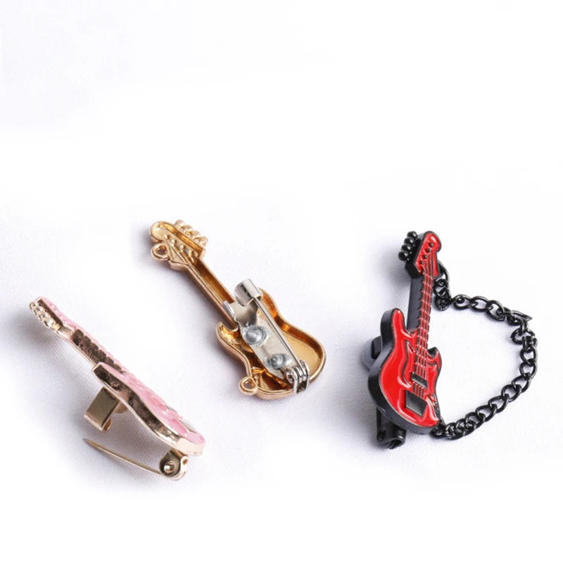 Metal Guitar Chain Brooch Pin