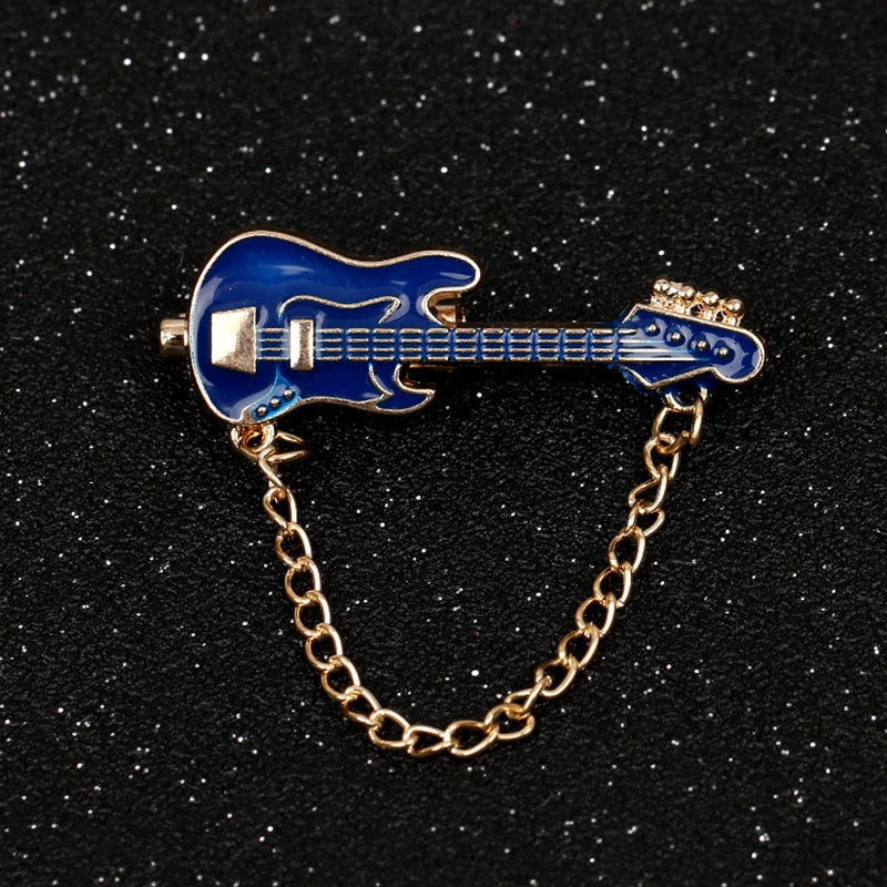 Metal Guitar Chain Brooch Pin