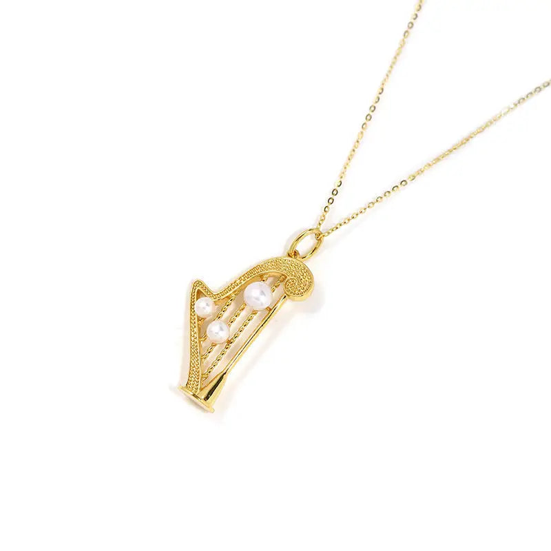Luxury Pearl-like Harp Pendant Necklace