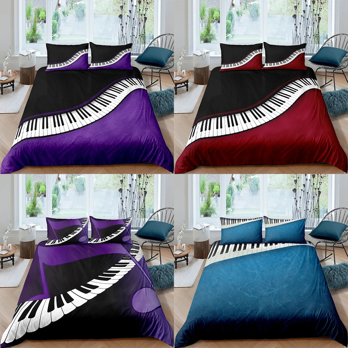 Luxurious 3D Piano Print Bedding Set
