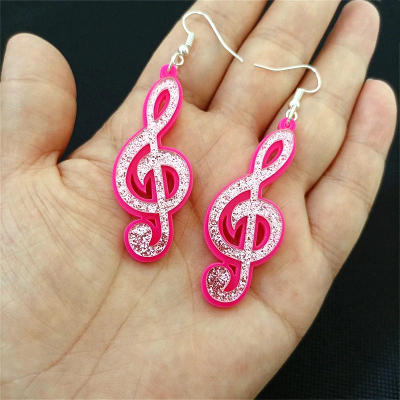 Pink Treble Clef Music Earrings