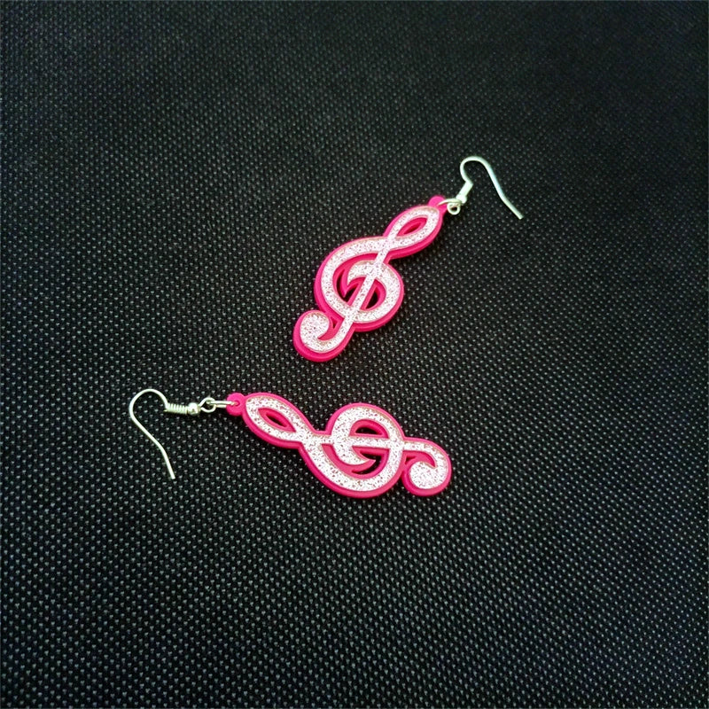 Pink Treble Clef Music Earrings
