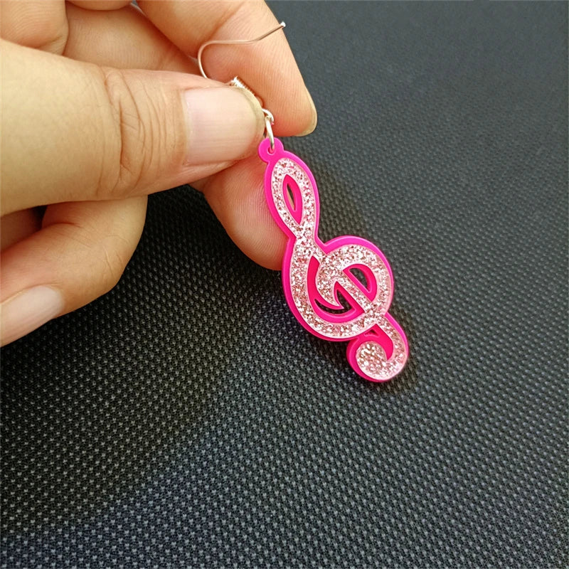 Pink Treble Clef Music Earrings