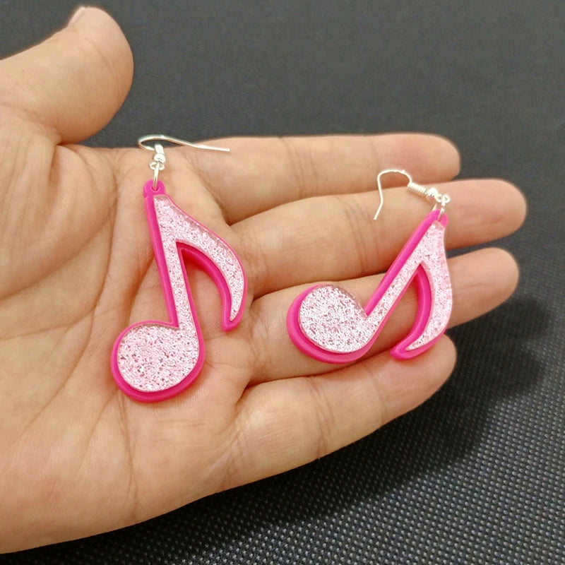 Pink Music Eighth Note Earrings