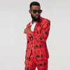 Red Piano Musician Printed Blazer Suit Set