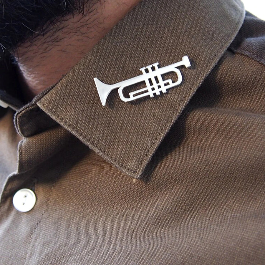 Silver/Gold Color Trumpet Brooch Pin
