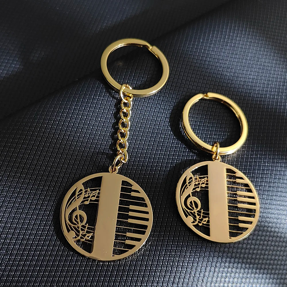 Music Piano Round Pendant Keychain