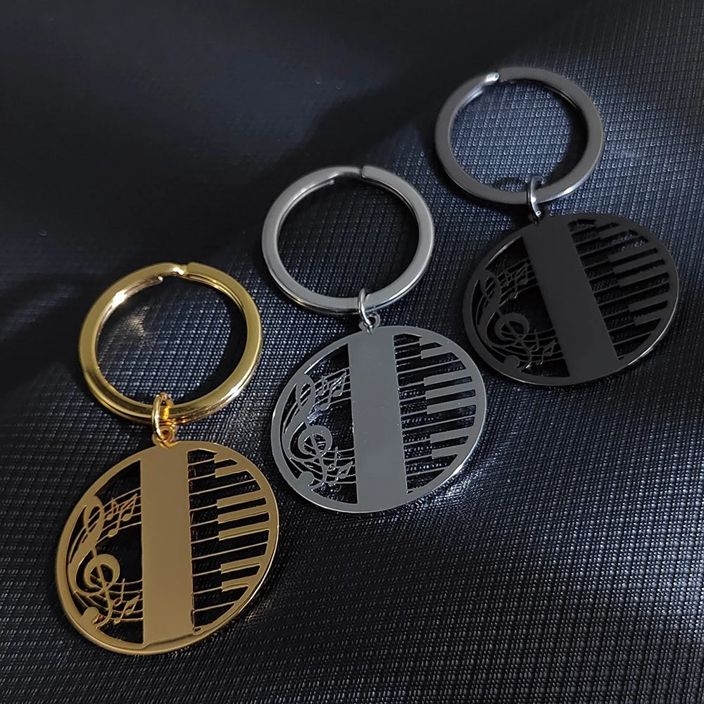 Music Piano Round Pendant Keychain