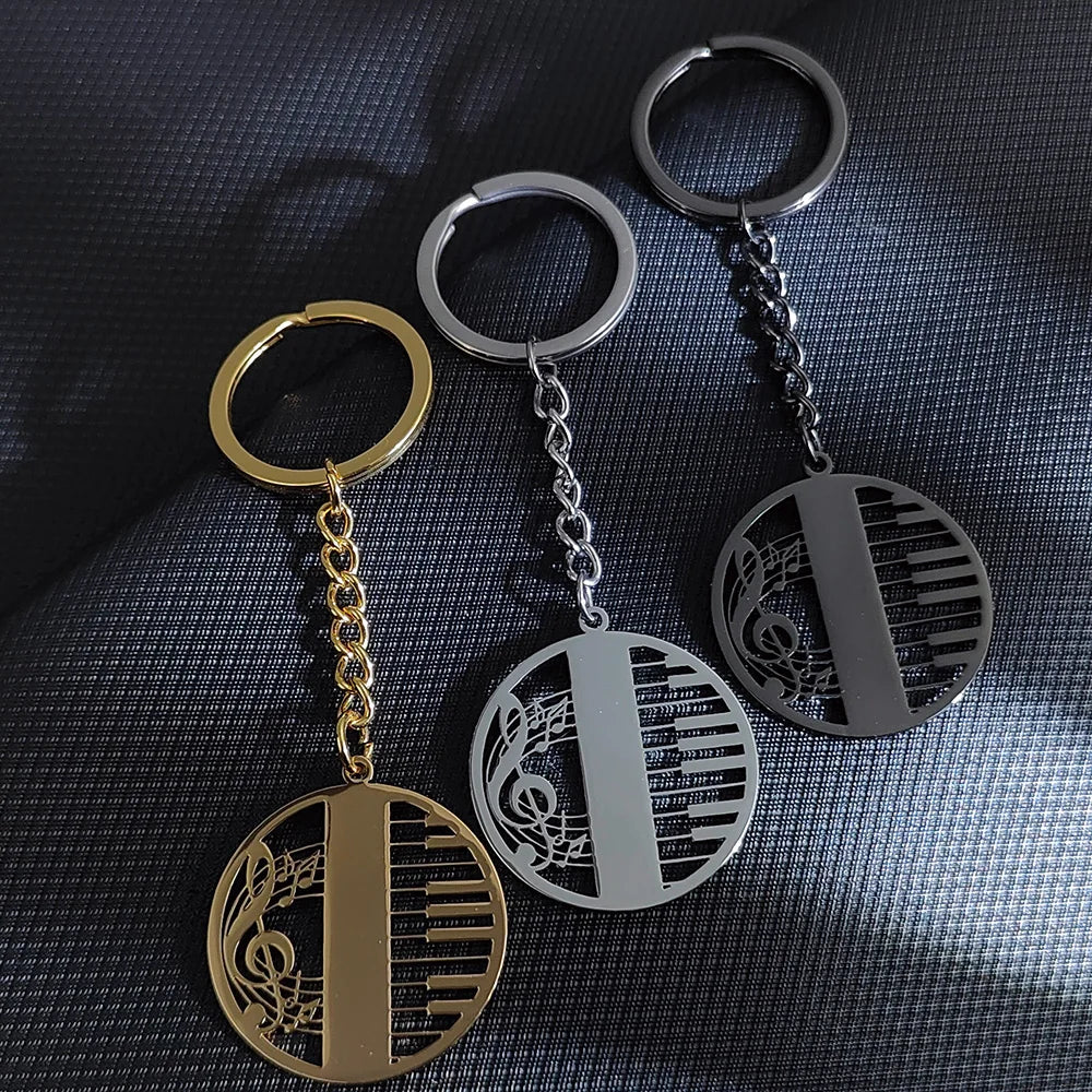 Music Piano Round Pendant Keychain
