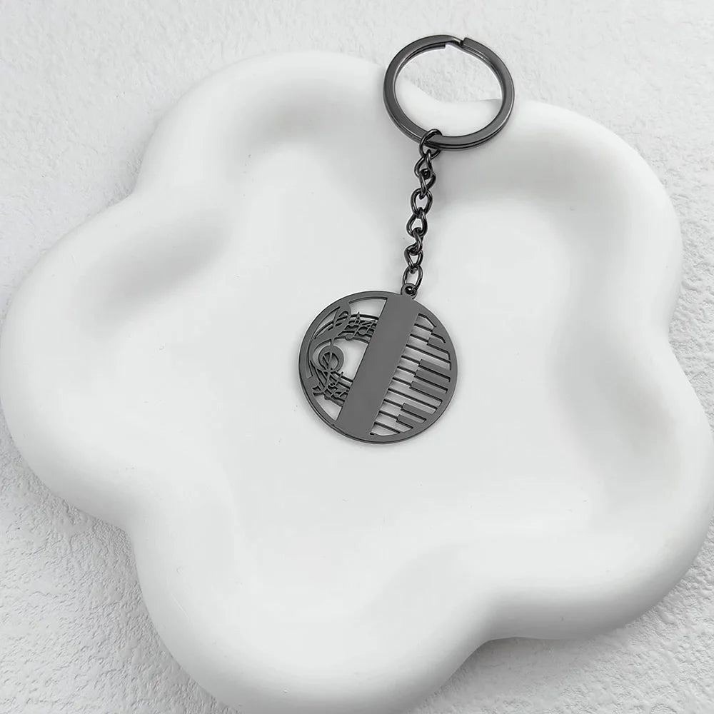 Music Piano Round Pendant Keychain