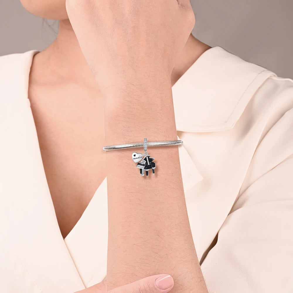 Silver Black Grand Piano Charm