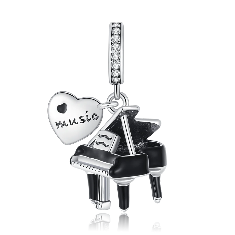 Silver Black Grand Piano Charm