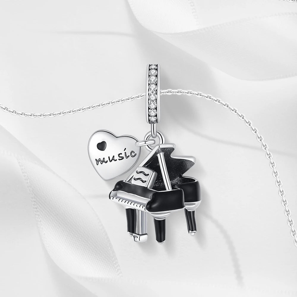 Silver Black Grand Piano Charm