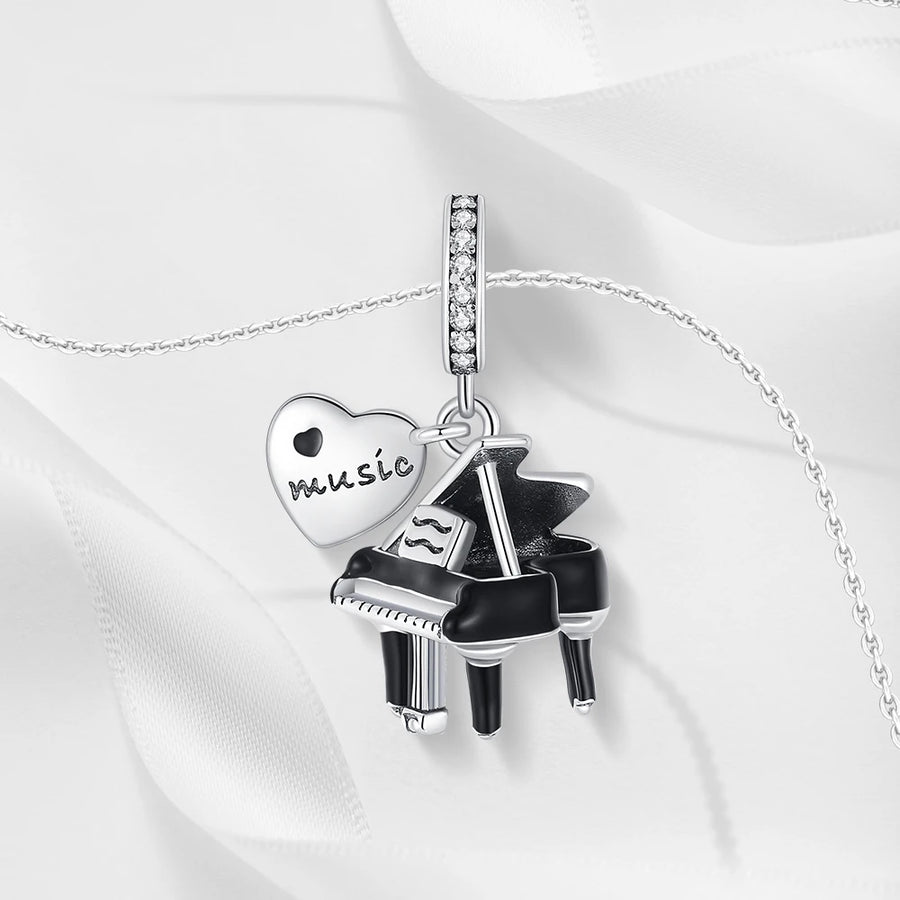 Silver Black Grand Piano Charm