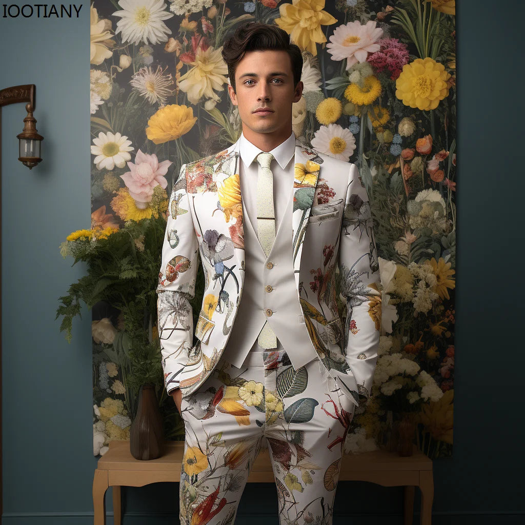 Floral Jacquard Tailored Men's Suit