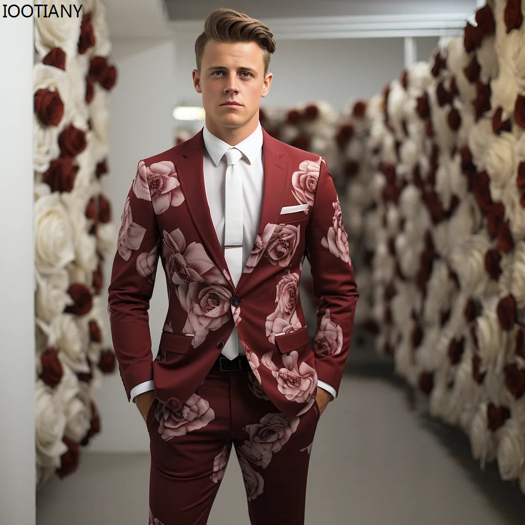 Floral Jacquard Tailored Men's Suit