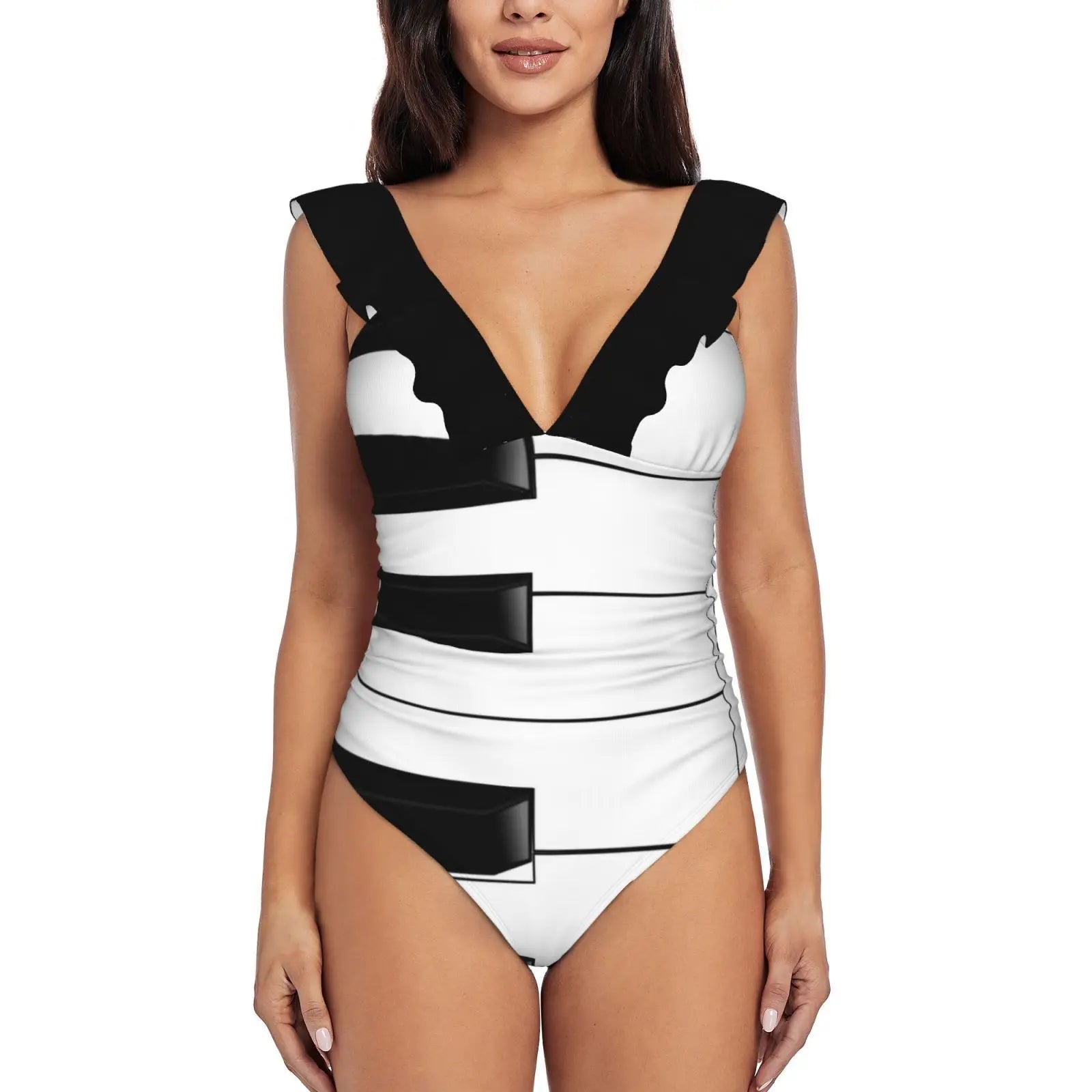 Piano Keys Ruffle One Piece Swimsuit