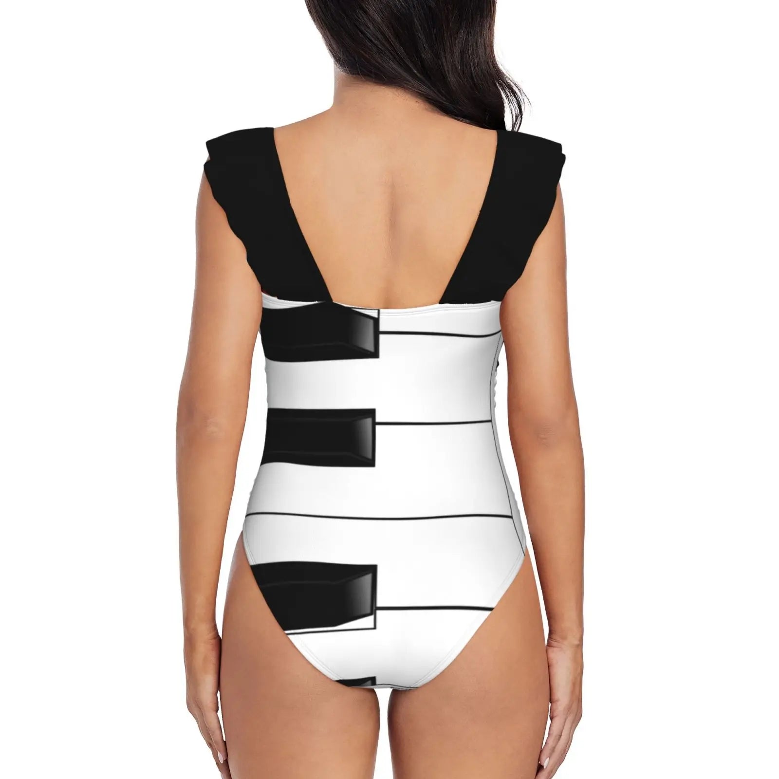 Piano Keys Ruffle One Piece Swimsuit