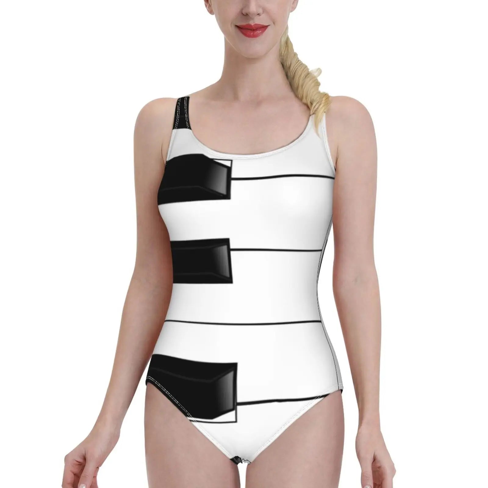 Piano Keys Ruffle One Piece Swimsuit