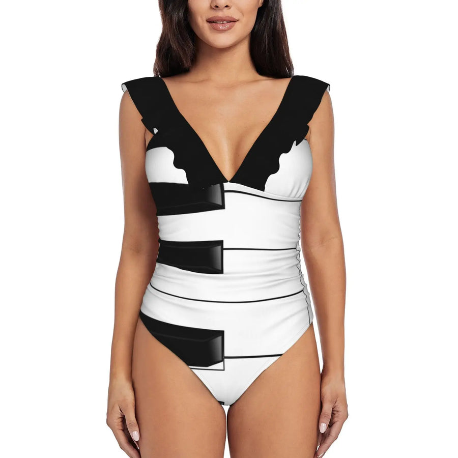 Piano Keys Ruffle One Piece Swimsuit