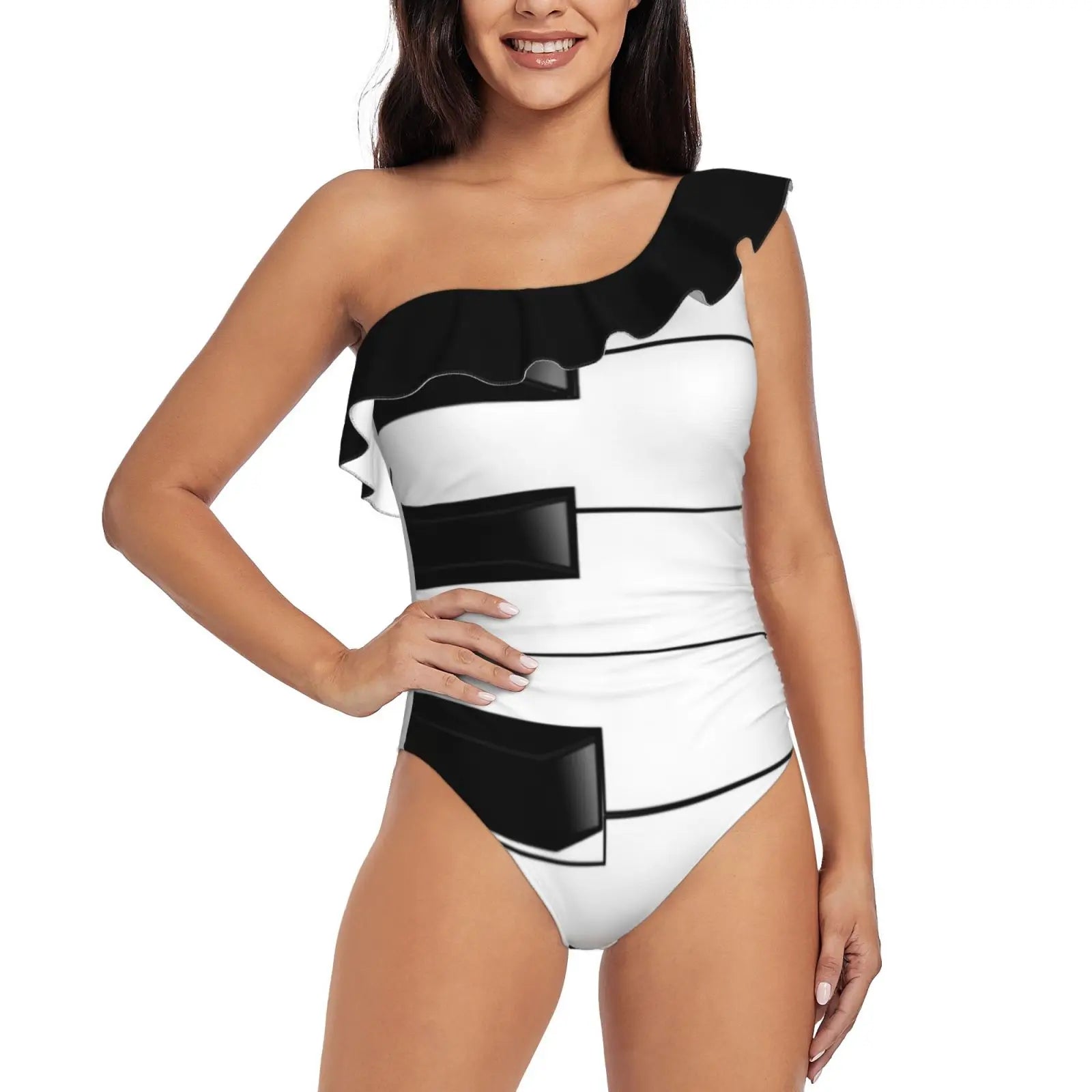 Piano Keys Ruffle One Piece Swimsuit