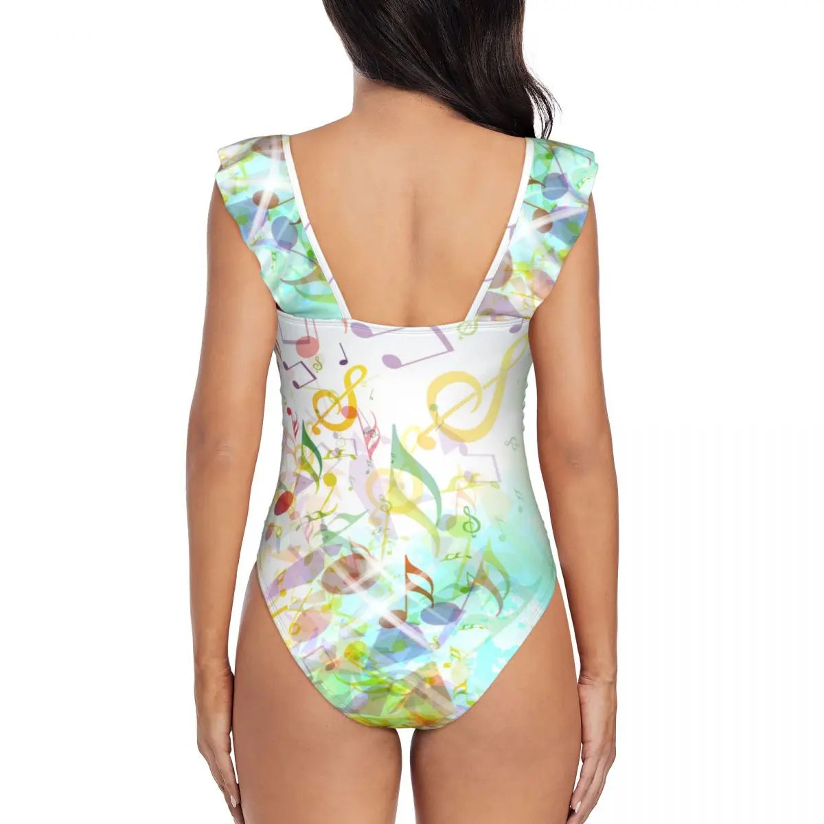 Music Pattern Ruffled One-piece Swimsuit