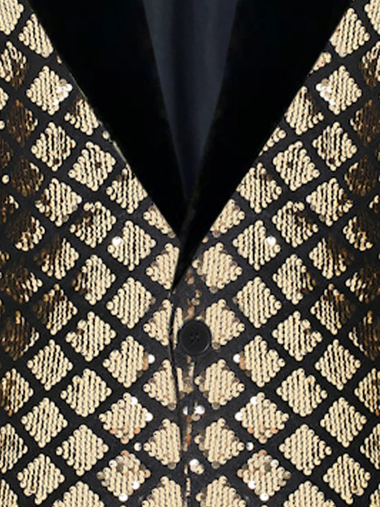 Luxurious Sequin Plaid Men's Suit Blazer