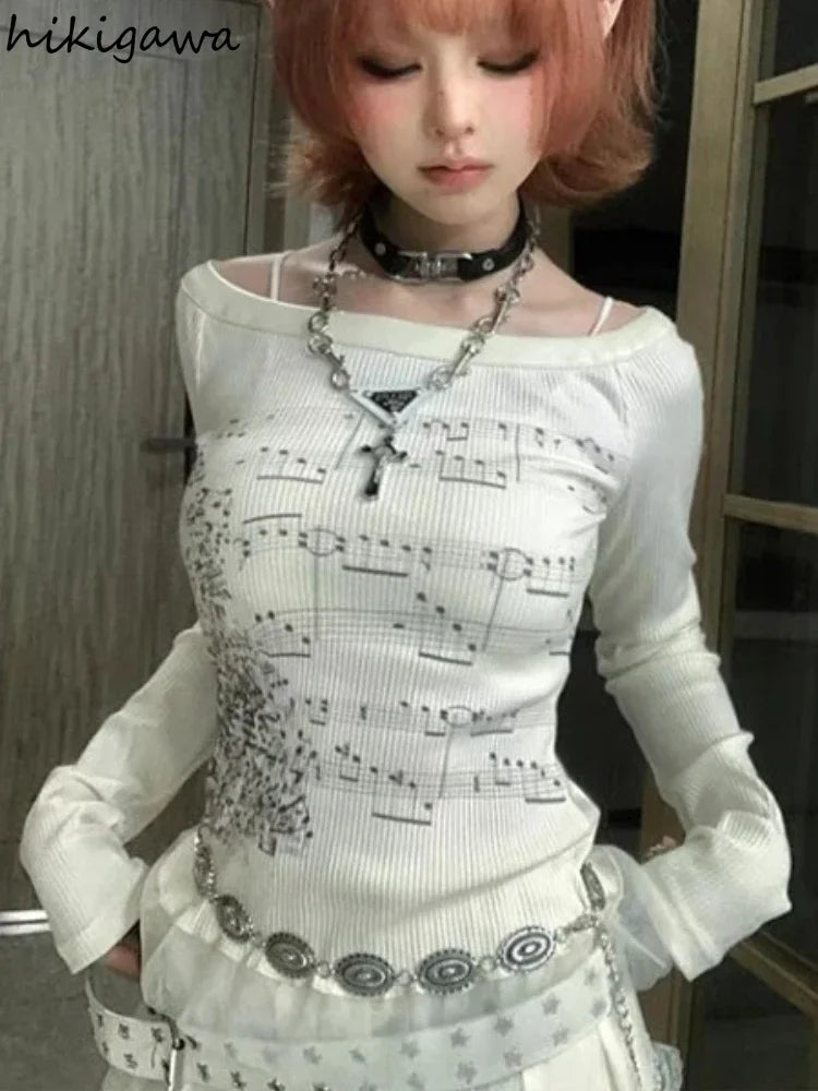 Music Print Long Sleeve Top