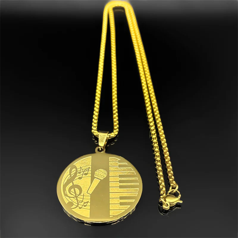 Lover Singing Microphone & Piano Pendant Necklace