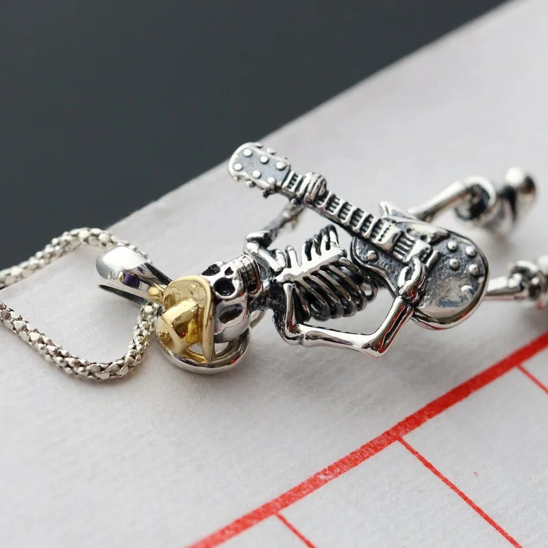Skeleton Playing Guitar Pendant Necklace