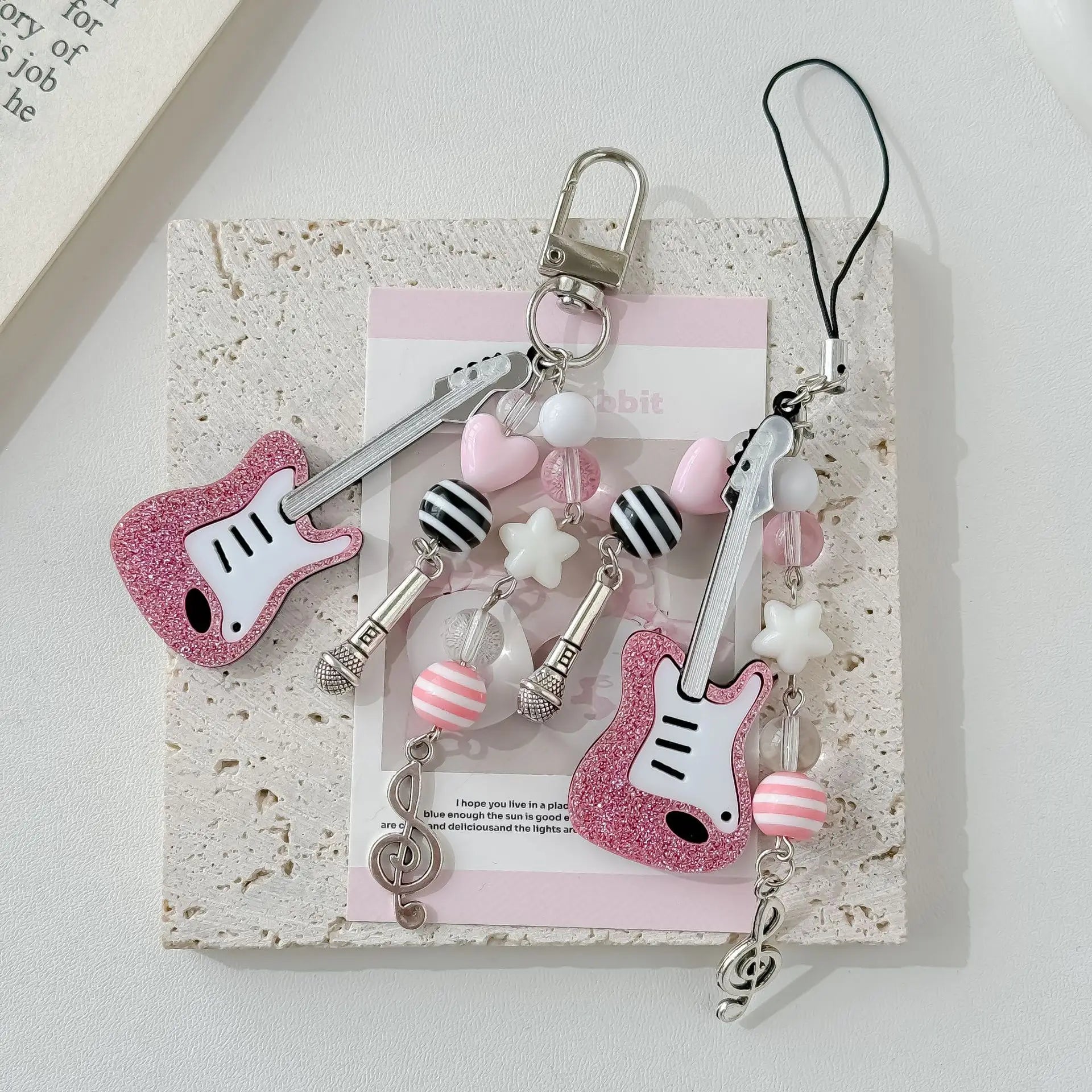 Y2K Pink Guitar Phone Charms Keychain