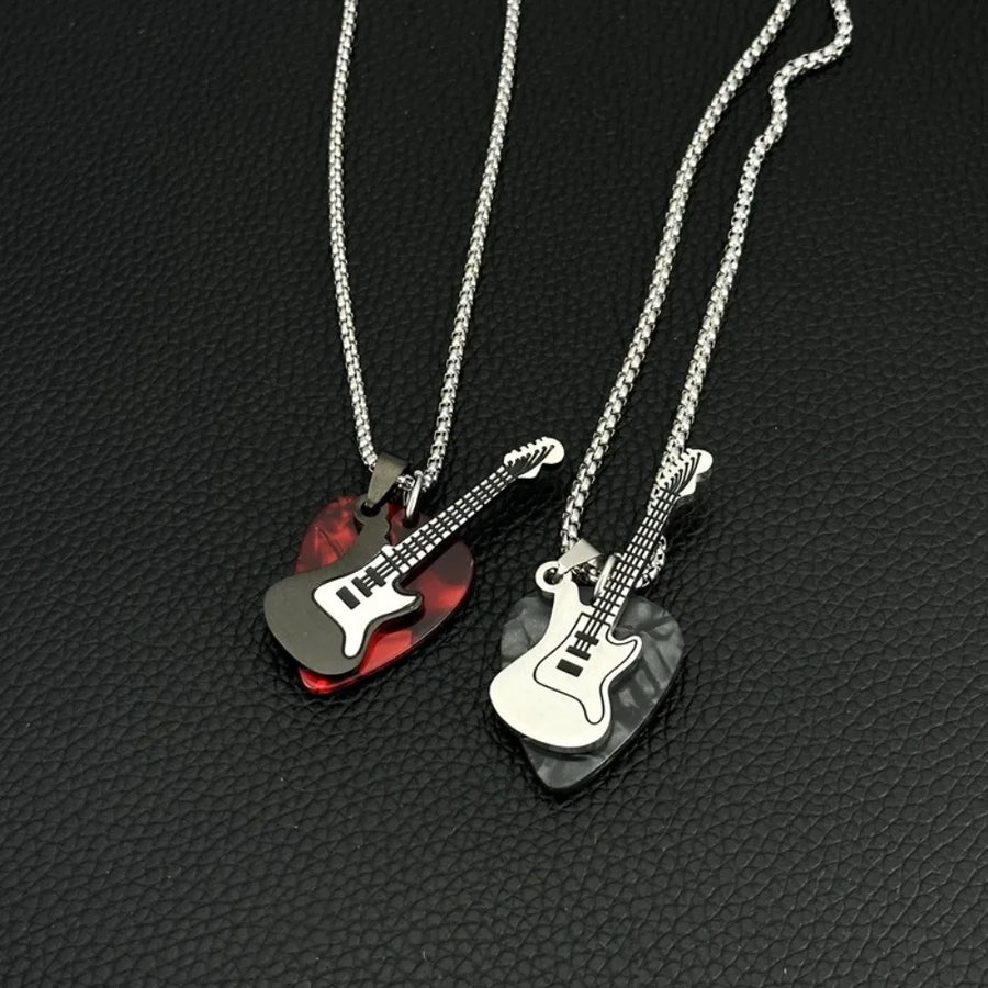 Punk Guitar & Pick Pendant Necklace