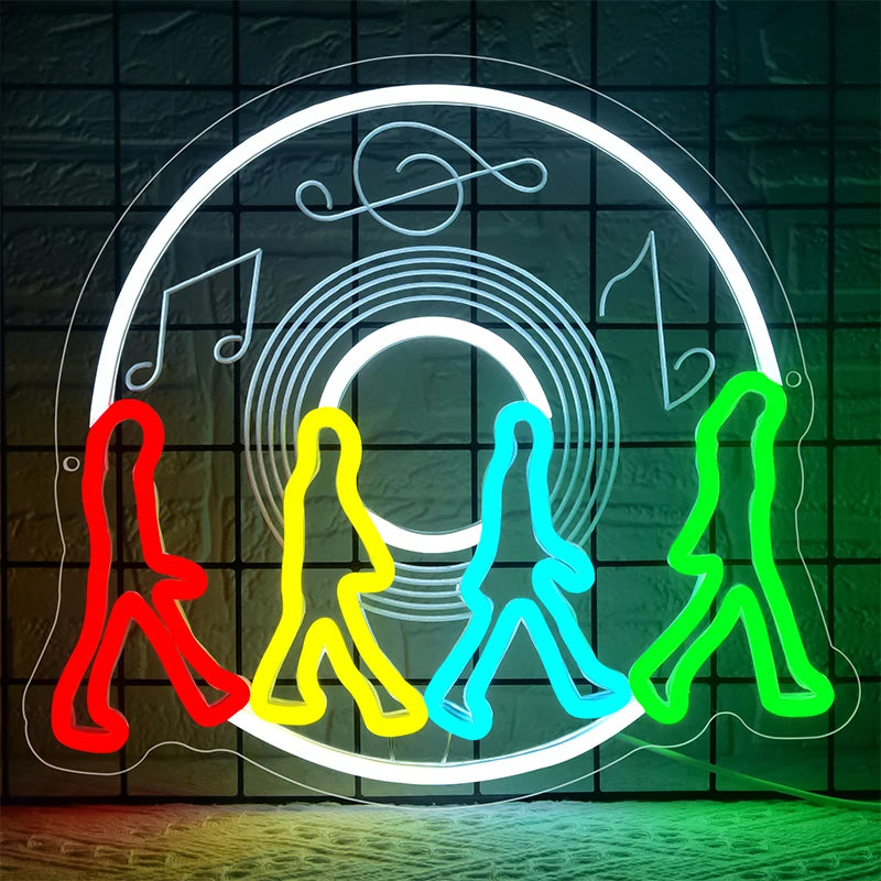 Band Walking On Vinyl Record Neon Sign Decoration