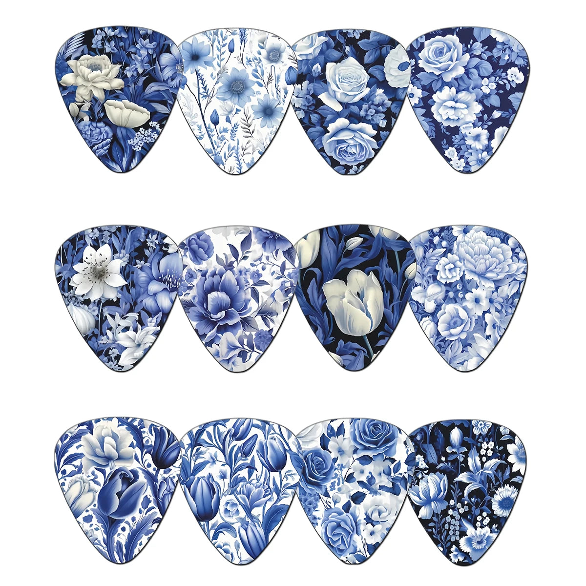 12pcs Blue & White Floral Porcelain Style Guitar Pick Set