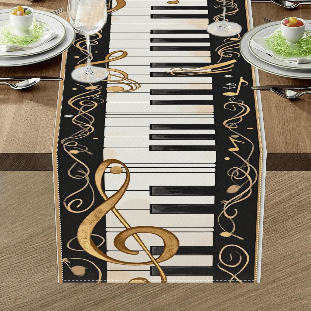 Music Piano Keyboard Linen Table Runner