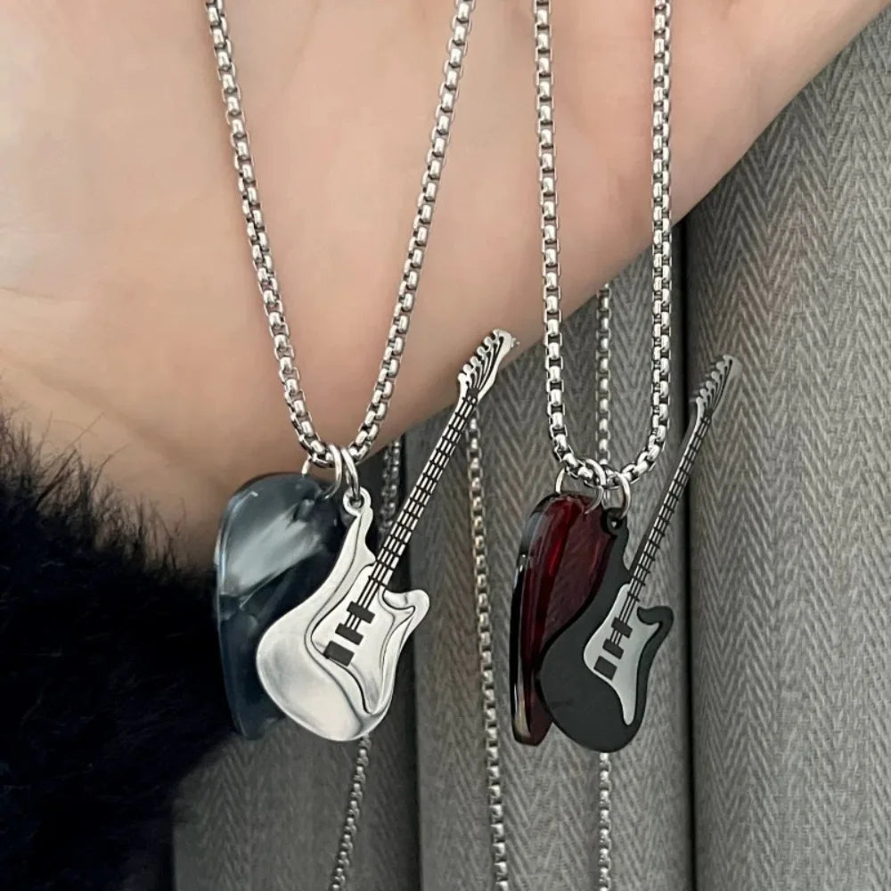 Punk Guitar & Pick Pendant Necklace
