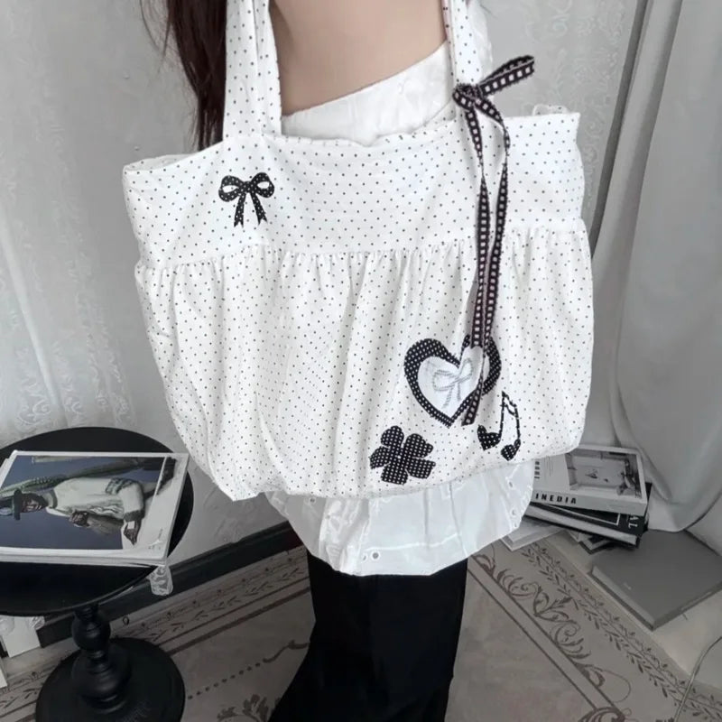 Dot Pattern Music White Tote Bag