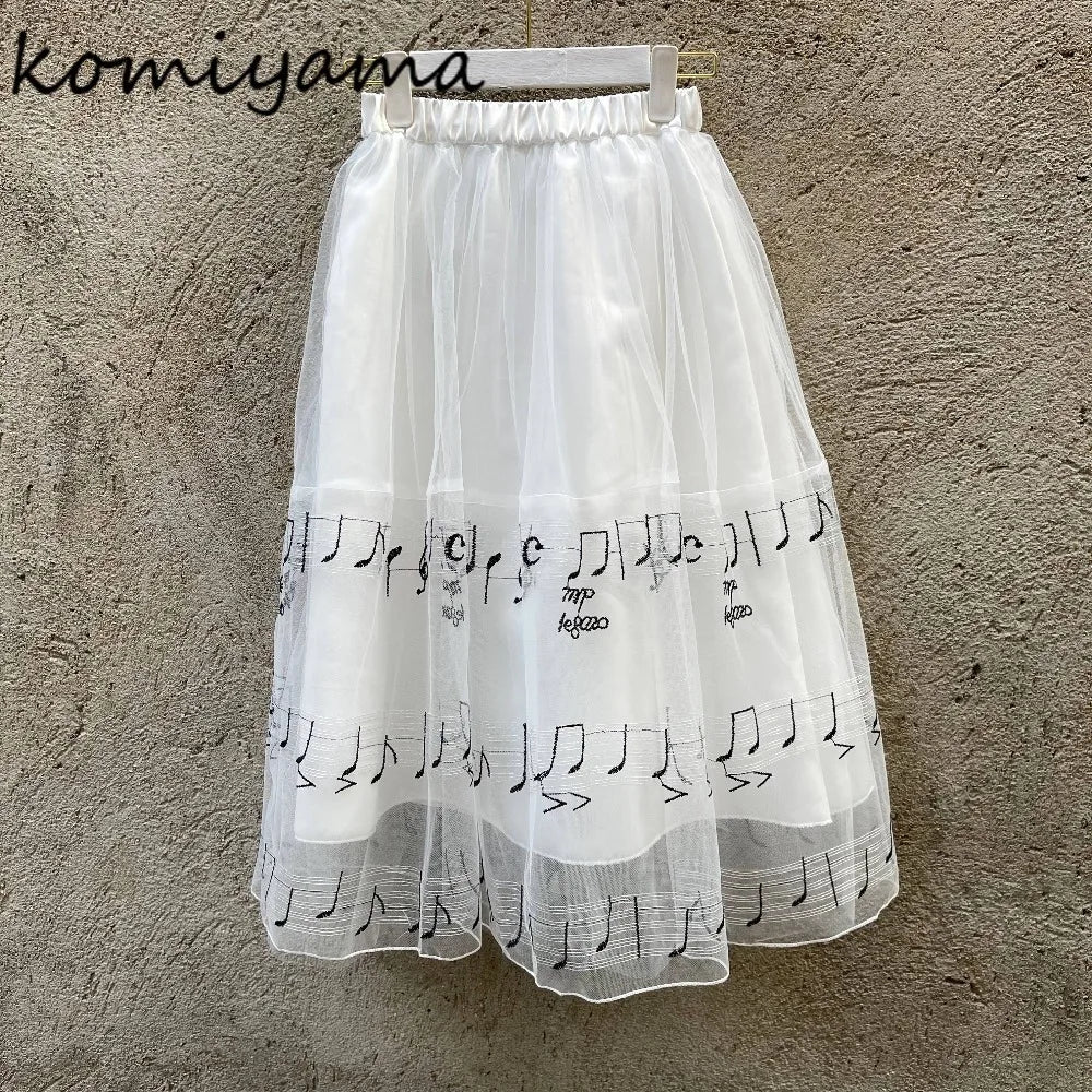 Music Notes Embroidery Mesh Skirt