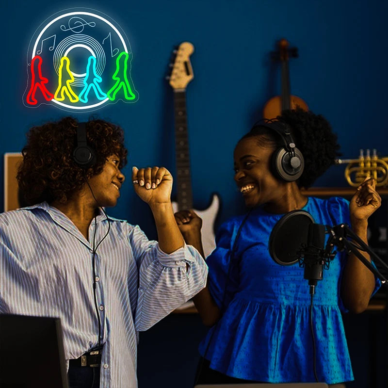 Band Walking On Vinyl Record Neon Sign Decoration