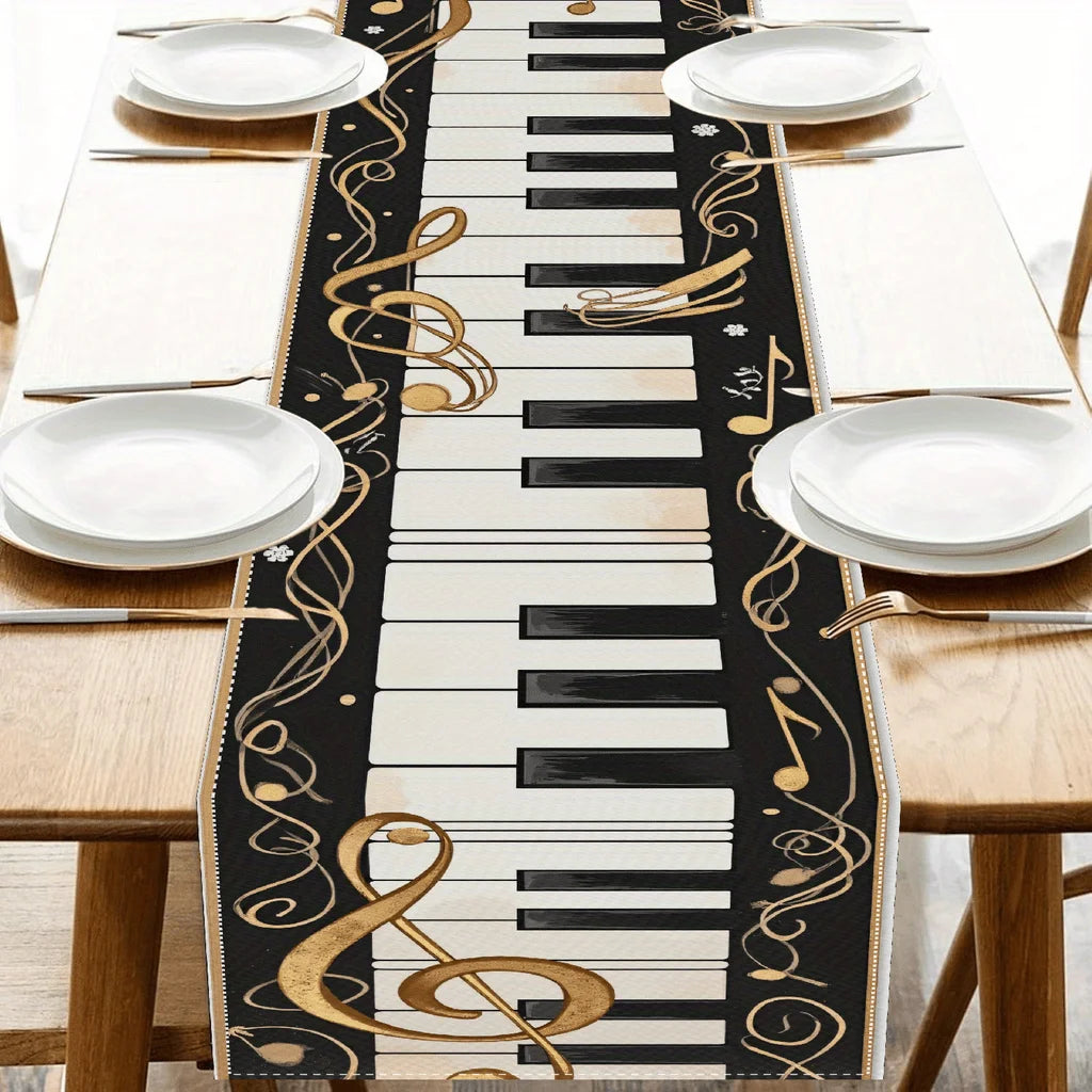 Music Piano Keyboard Linen Table Runner
