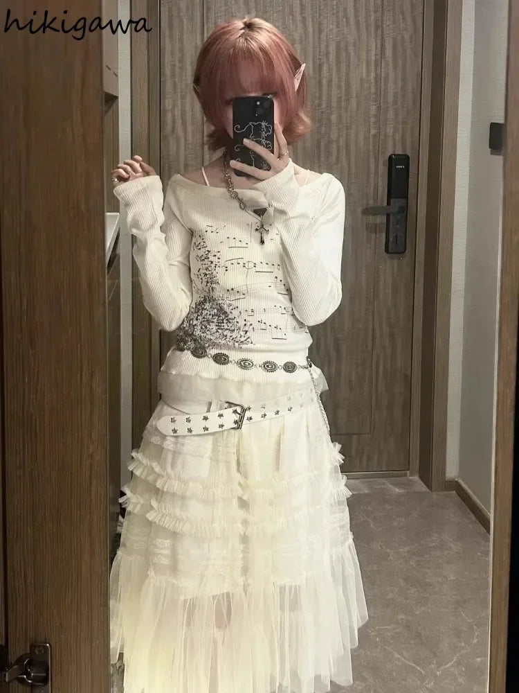 Music Print Long Sleeve Top