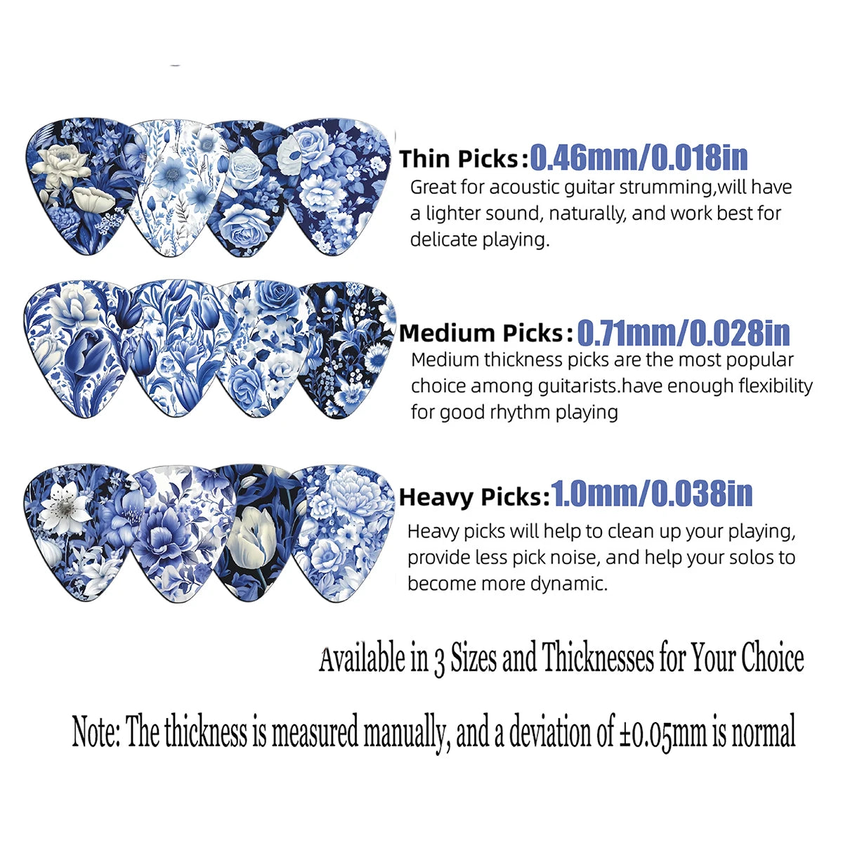 12pcs Blue & White Floral Porcelain Style Guitar Pick Set