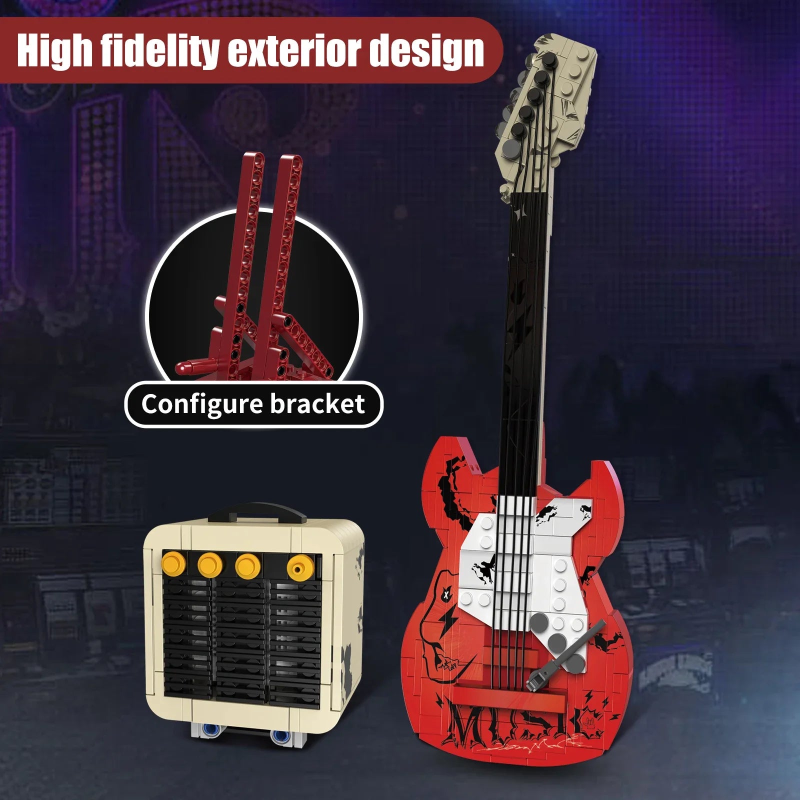 Red Electric Guitar Building Blocks Bluetooth Speaker