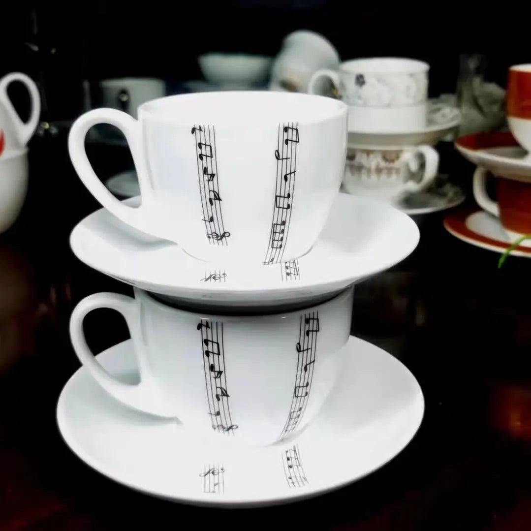 Music Notes Ceramic Mug With Plate Set & Tea Pot