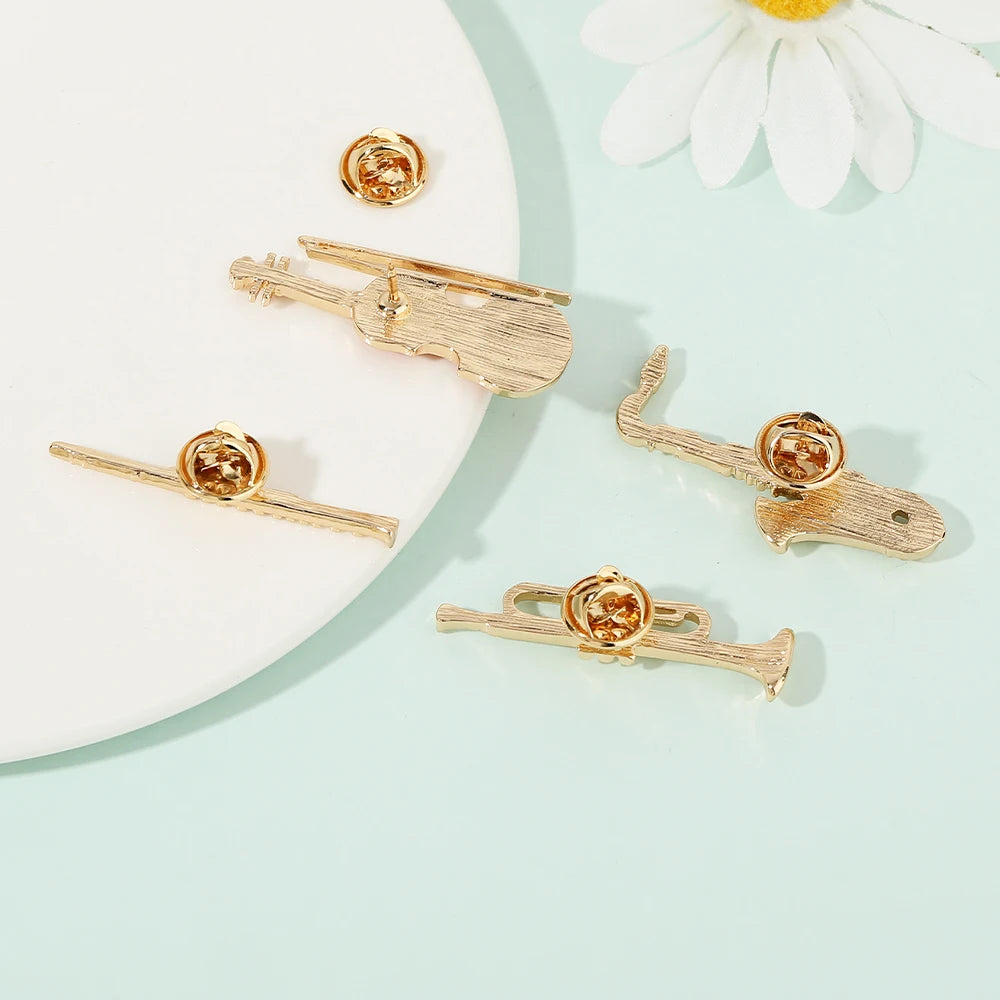 Jazz Music Instrument Shaped Brooch Pin (Trumpet Flute Violin Saxophone)