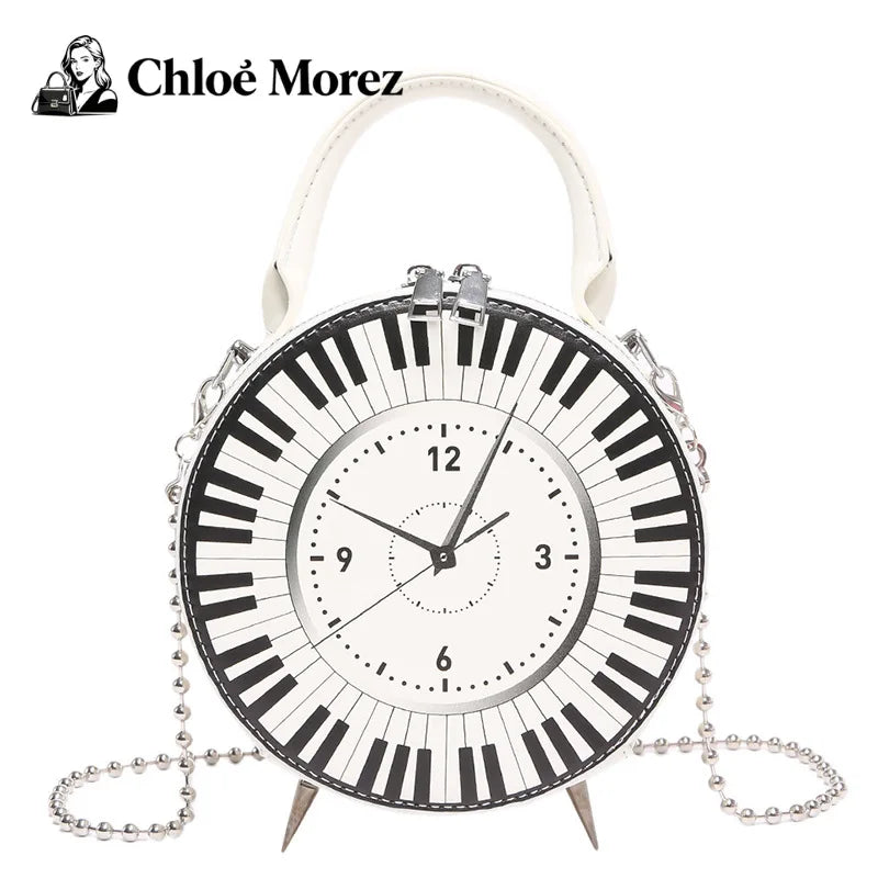 Piano Keys & Vintage Clock Crossbody Bag