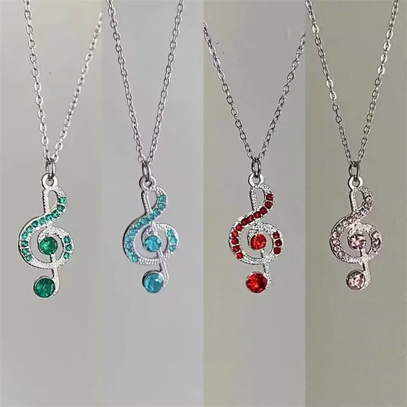 Rhinestone Treble Clef Music Note Necklace